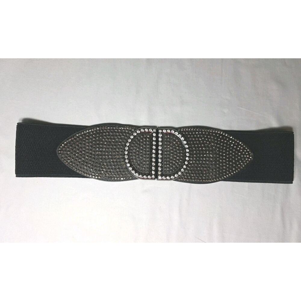 Vintage 80s 90s Y2K Wide Black Rhinestone Cinch Belt 32" Maximalist Dark Style
